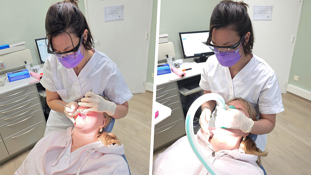 Le Dr Conrate pendant un soin dentaire avec un patient