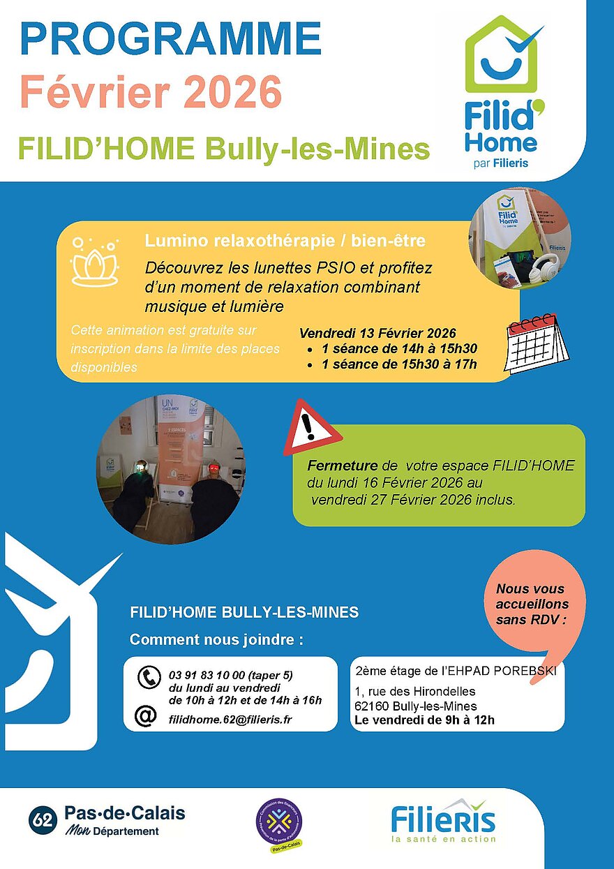 Affiche Filid'home avec le programme de février