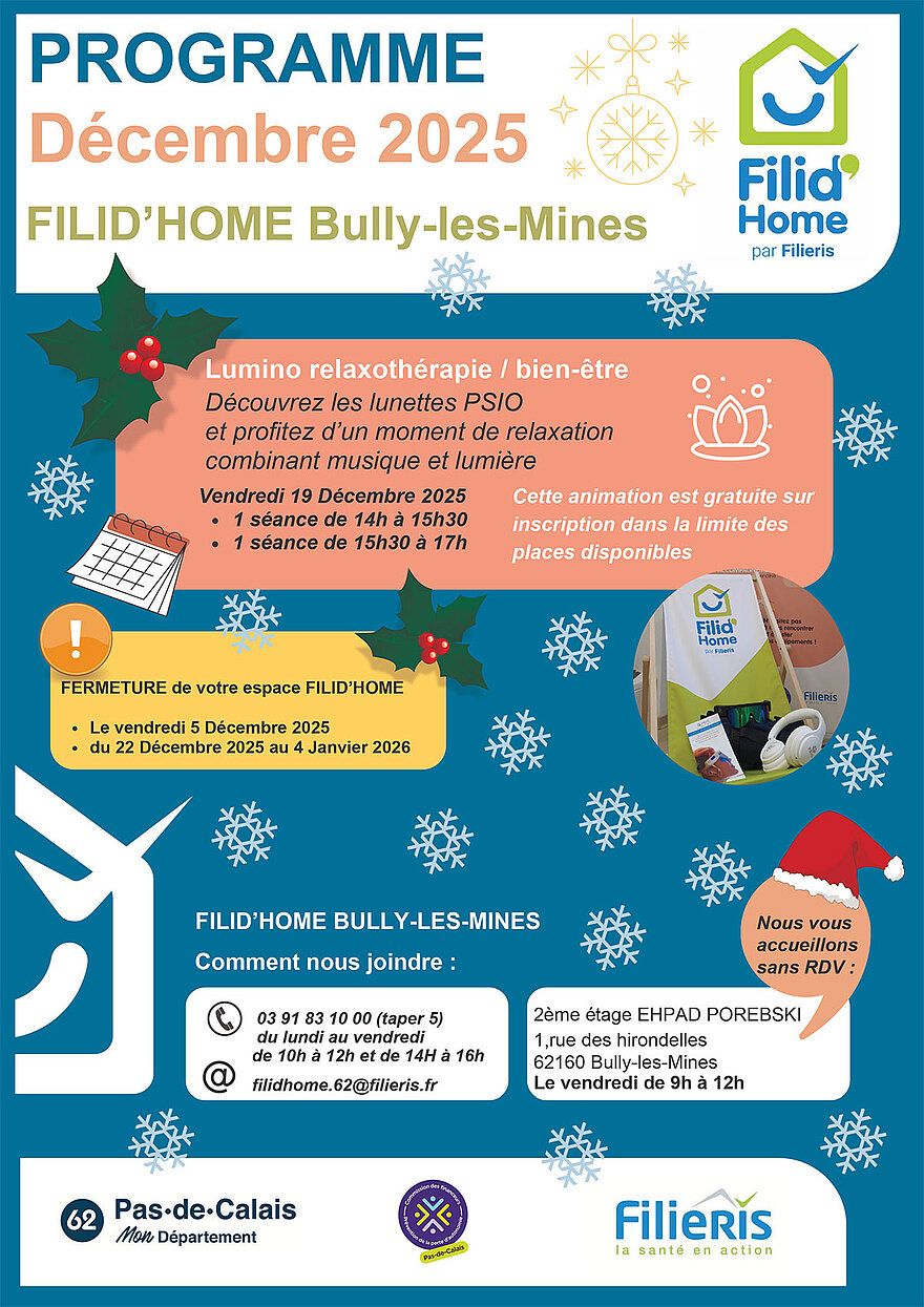 Affiche du programme Filid'Home en décembre à Bully-les-Mines
