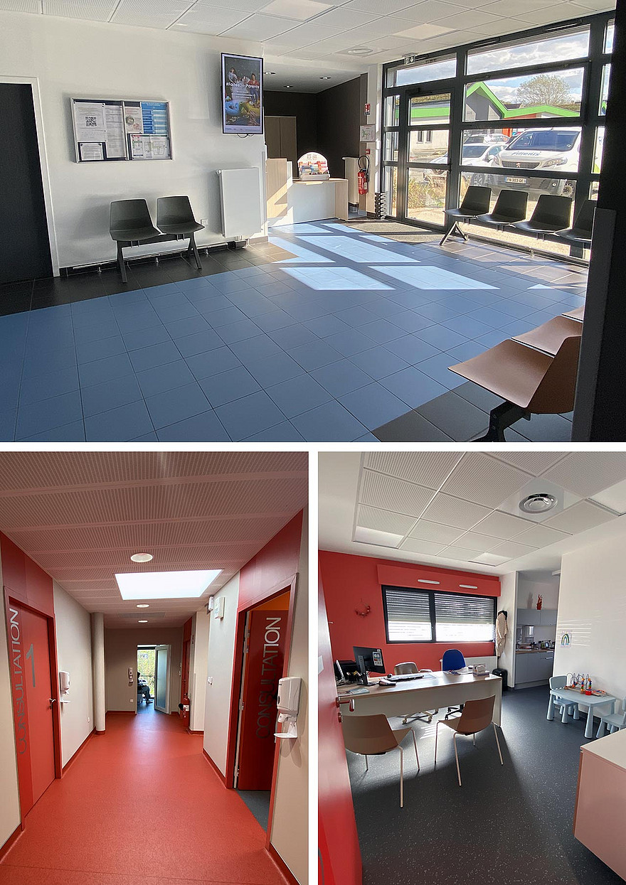 Salle d'attente, couloir et cabinet médical, centre de Camblain-Châtelain