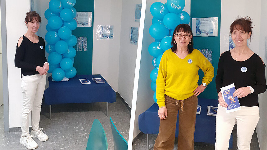 Deux salariées de Filieris devant le stand pour Mars Bleu