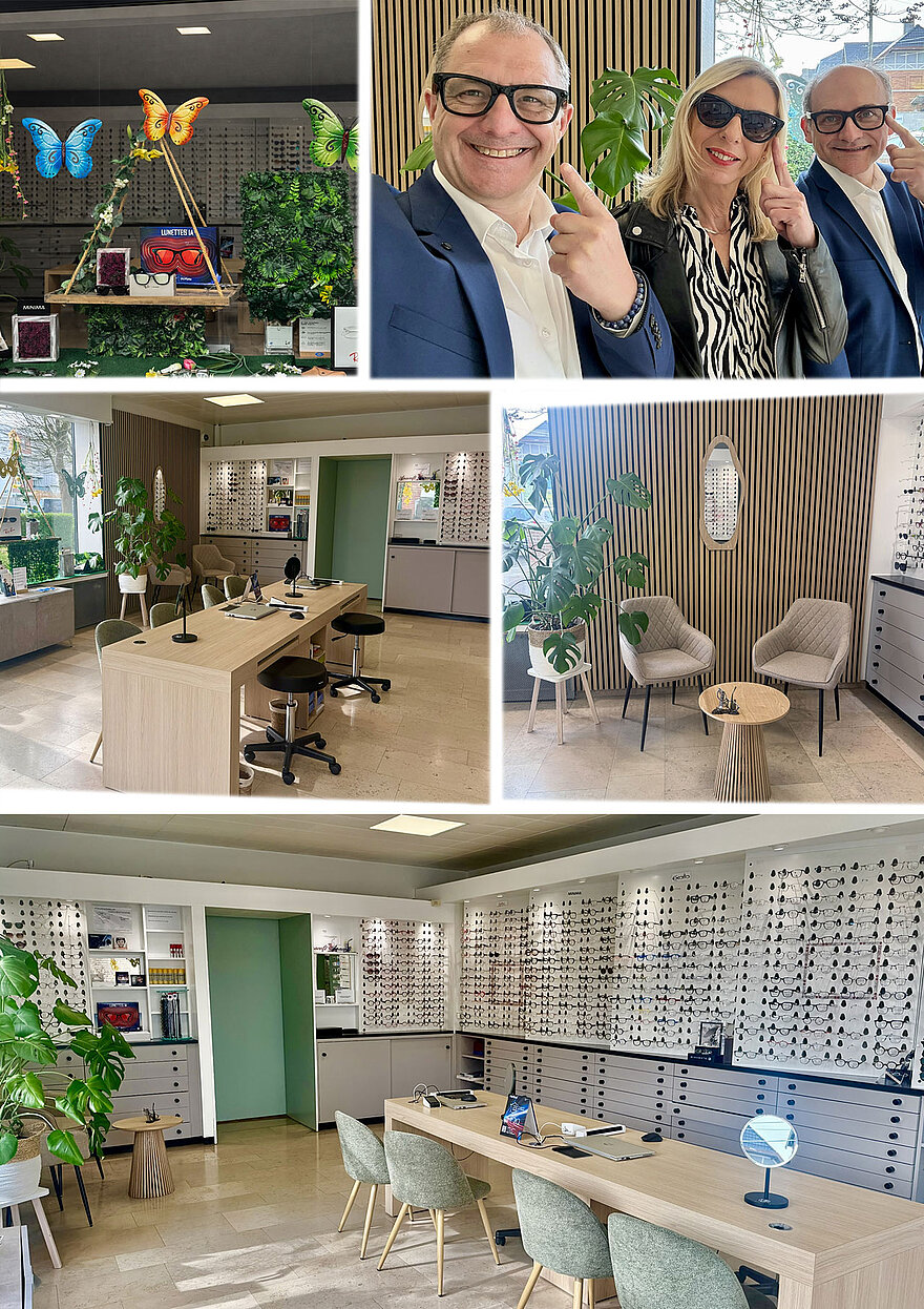 Mosaïque de plusieurs photos avec différentes vues du magasin