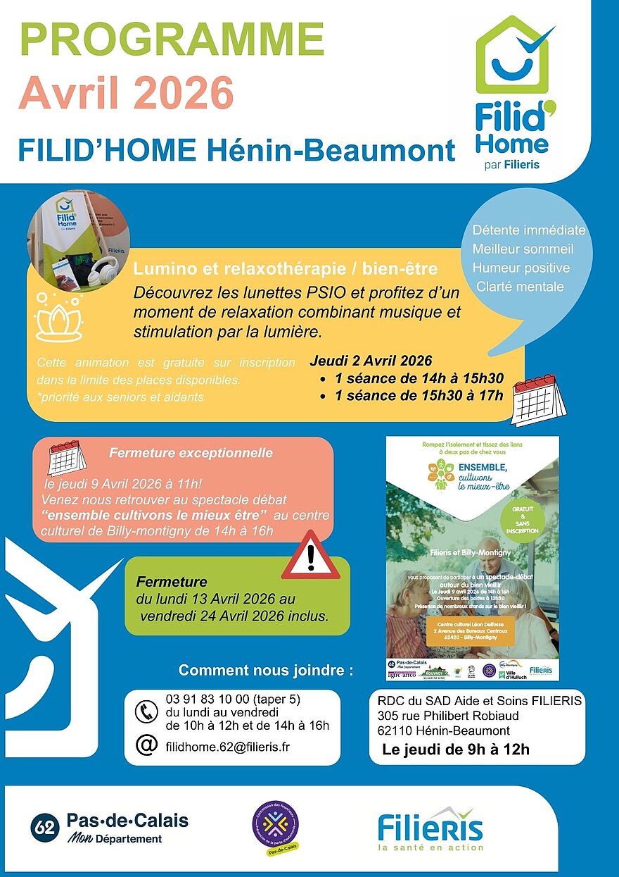 Affiche du programme Filid'home à Hénin-Beaumont d'avril